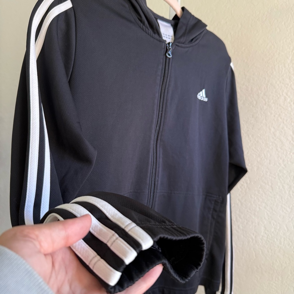 Adidas Women's XL Black 3-Stripes Full Zip Hoodie Jacket Athleisure Streetwear - Picture 2 of 14